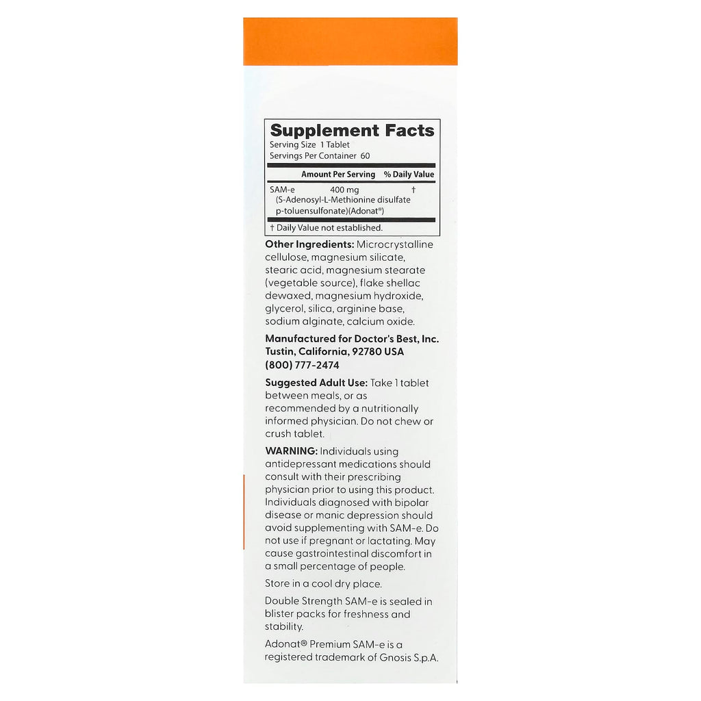 Doctor's Best, SAM-e, 400 mg, 60 Enteric Coated Tablets