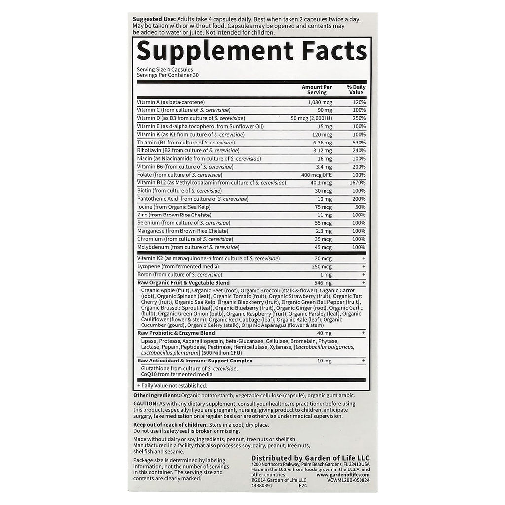 Garden of Life, Vitamin Code®, 50 & Wiser Men, Whole Food Multivitamin, 120 Vegetarian Capsules