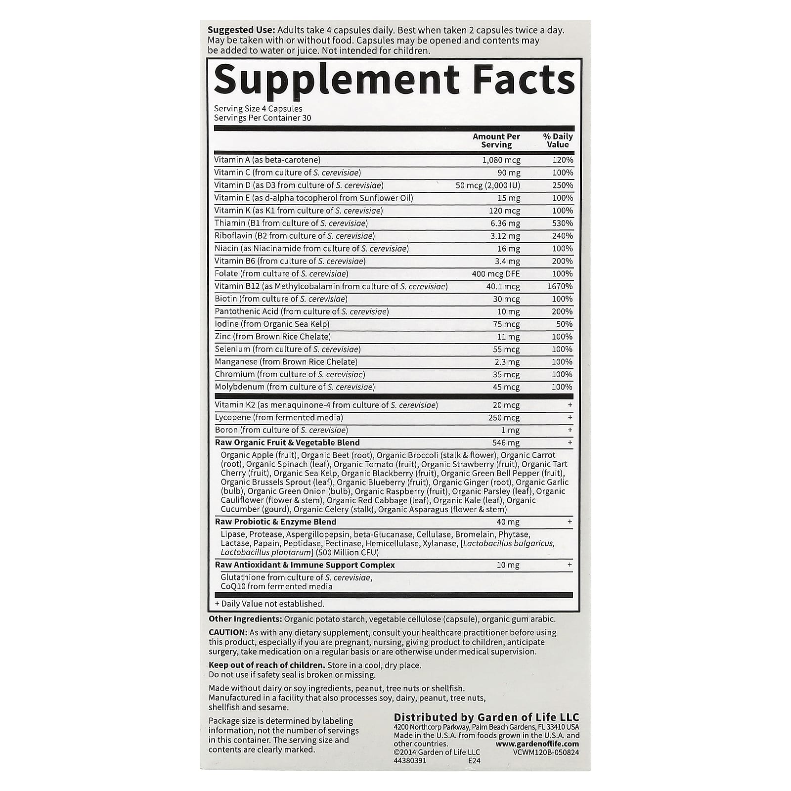 Garden of Life, Vitamin Code®, 50 & Wiser Men, Whole Food Multivitamin, 120 Vegetarian Capsules