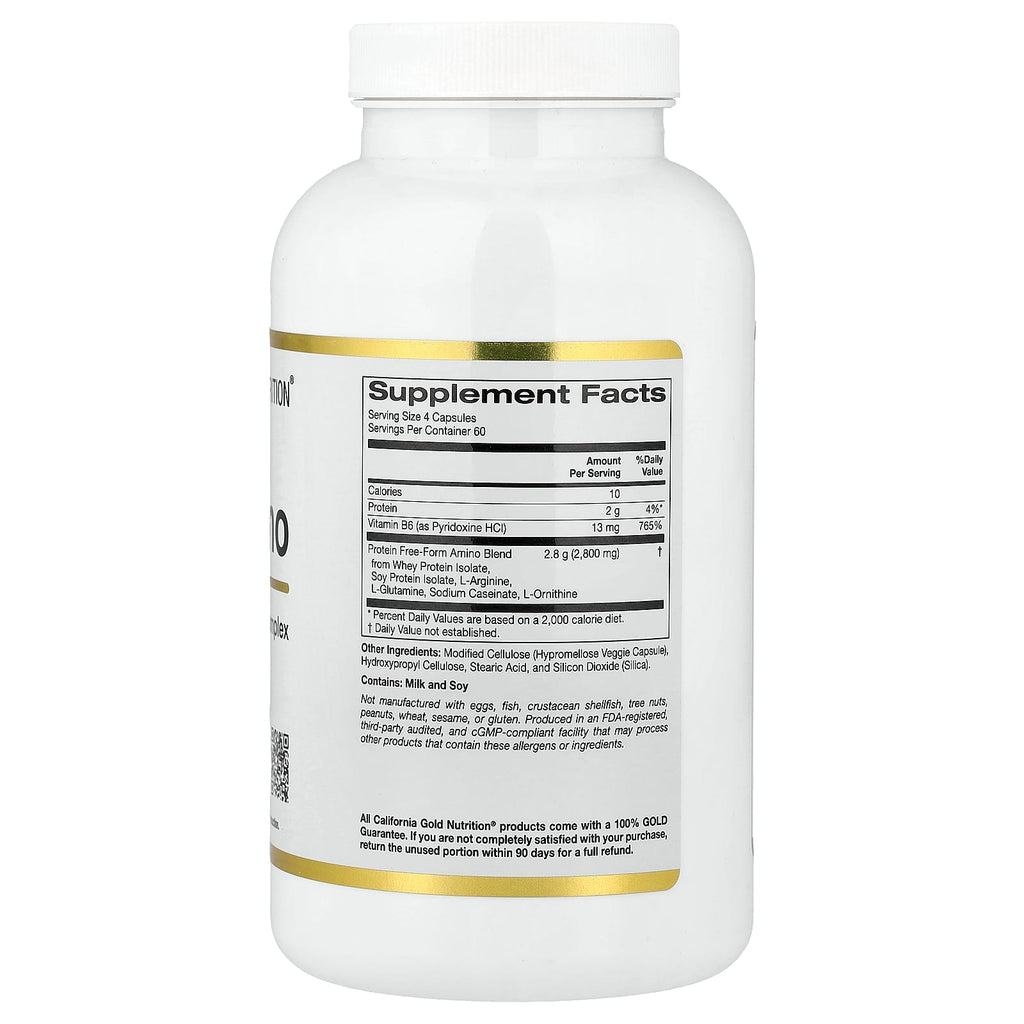 California Gold Nutrition, Total Amino with Vitamin B-6, and 20 Amino Acid Blend, 240 Veggie Capsules