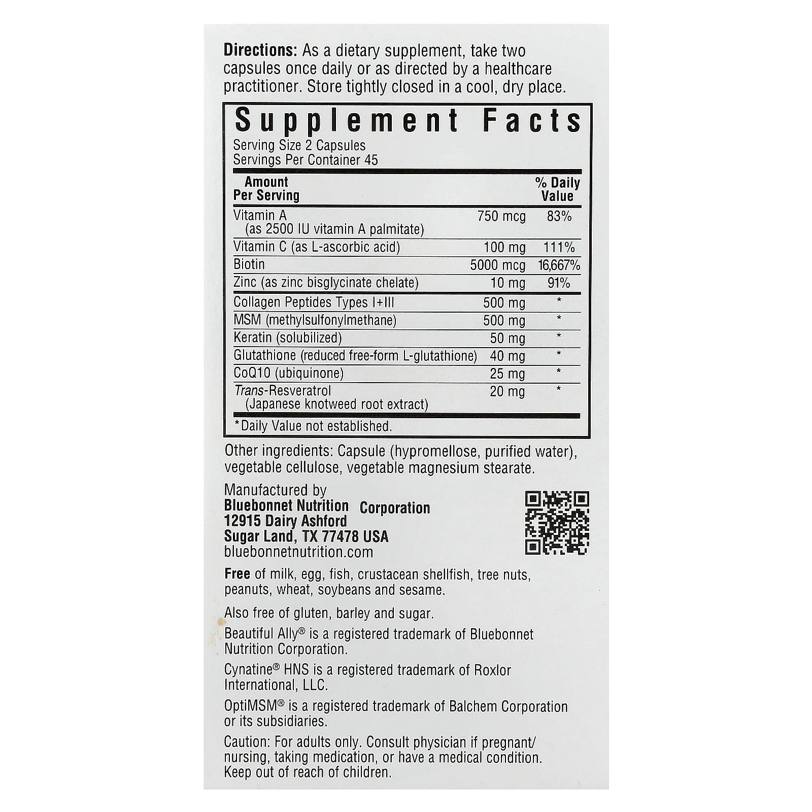 Bluebonnet Nutrition, Beautiful Ally®, Hair, Skin & Nails, 90 Vegetable Capsules