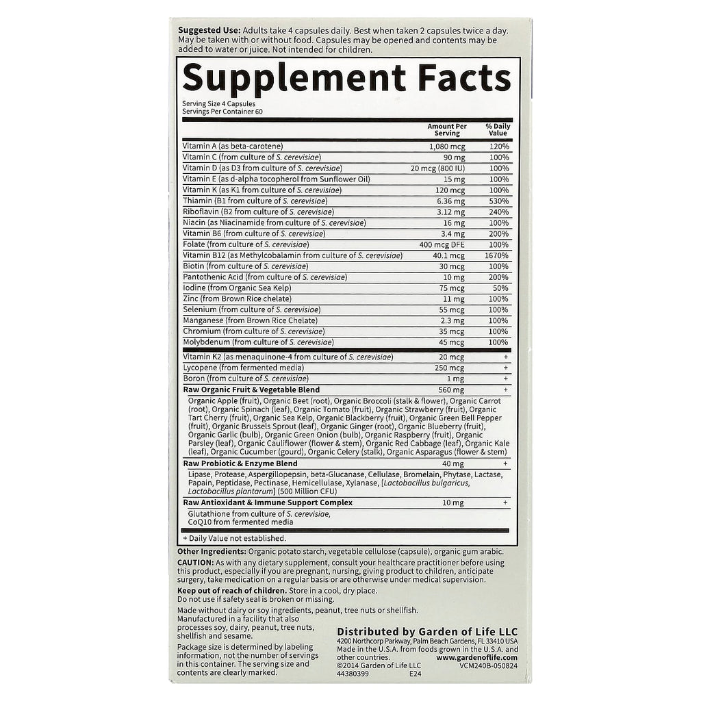 Garden of Life, Vitamin Code®, Whole Food Multivitamin For Men, 240 Vegetarian Capsules
