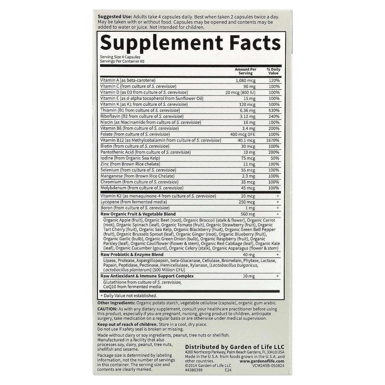 Garden of Life, Vitamin Code®, Whole Food Multivitamin For Men, 240 Vegetarian Capsules