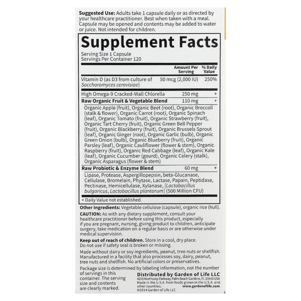 Garden of Life, Vitamin Code®, RAW D3™, 120 Vegetarian Capsules