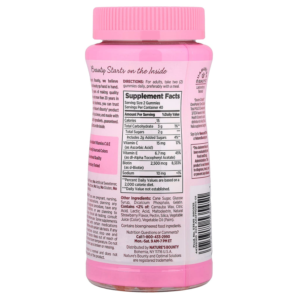 Nature's Bounty, Optimal Solutions®, Hair, Skin & Nails Gummies, Strawberry, 80 Gummies