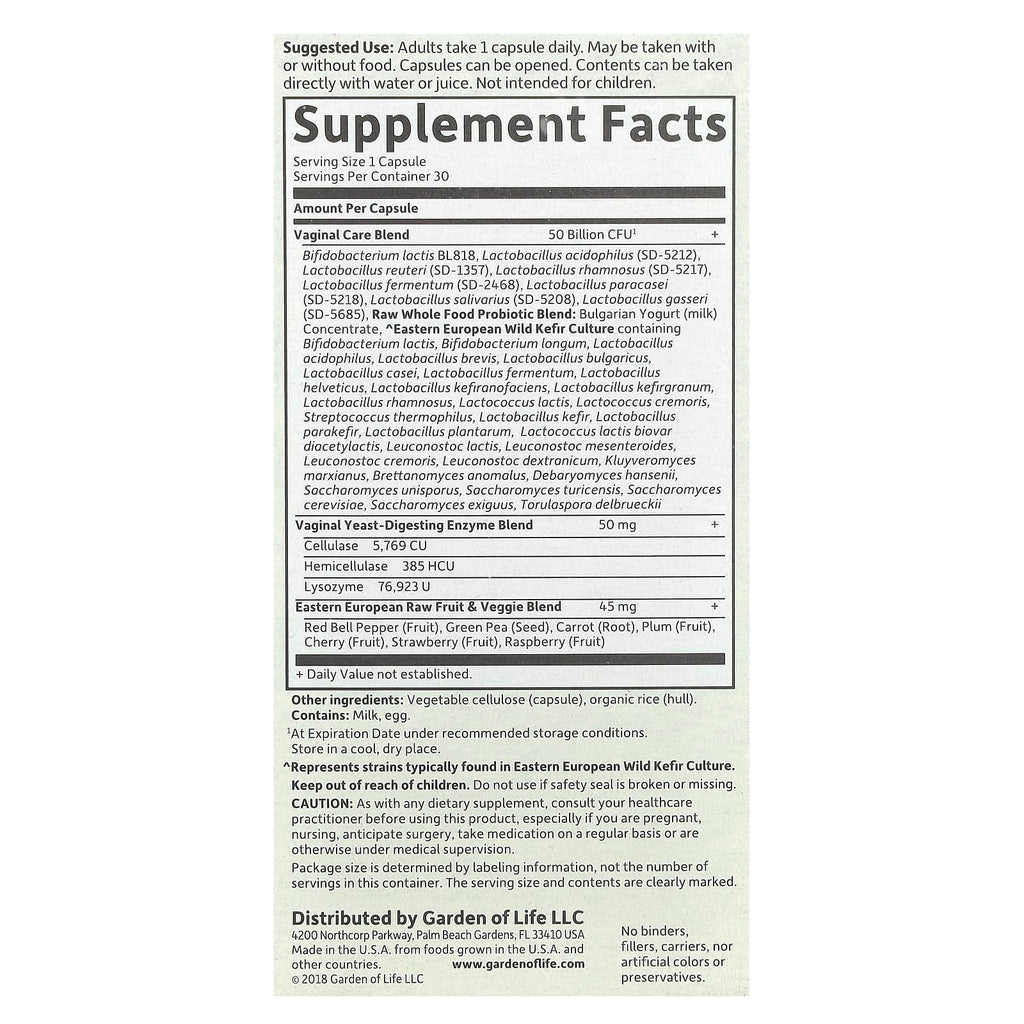 Garden of Life, RAW Probiotics, Vaginal Care, Shelf-Stable, 30 Vegetarian Capsules