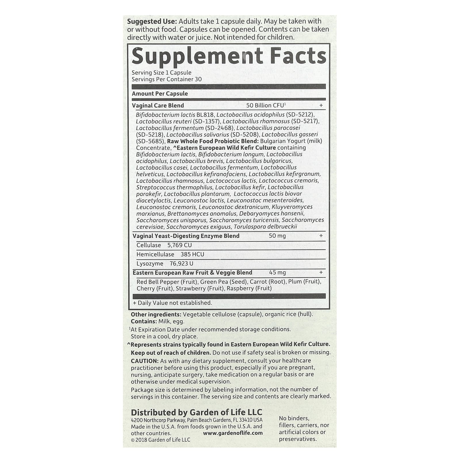 Garden of Life, RAW Probiotics, Vaginal Care, Shelf-Stable, 30 Vegetarian Capsules