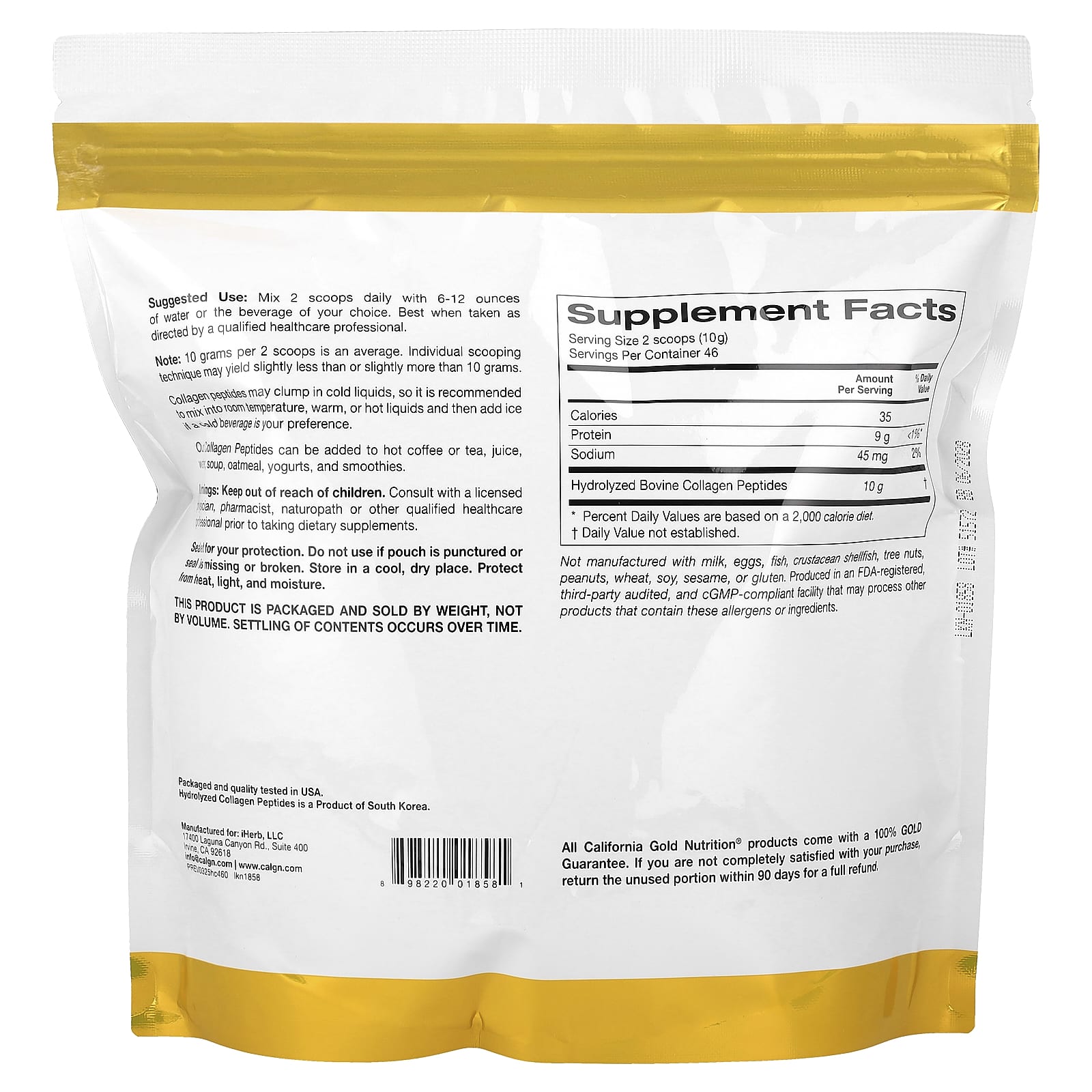California Gold Nutrition, Hydrolyzed Collagen Peptides, Type I & III, Unflavored, 1.01 lb (460 g)