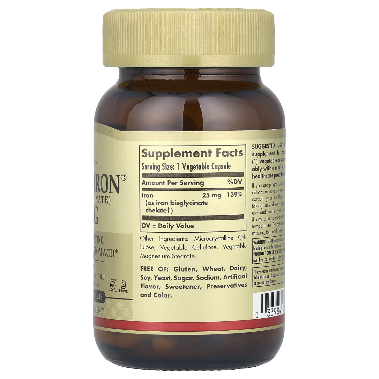 Solgar, Gentle Iron®, 25 mg, 90 Vegetable Capsules