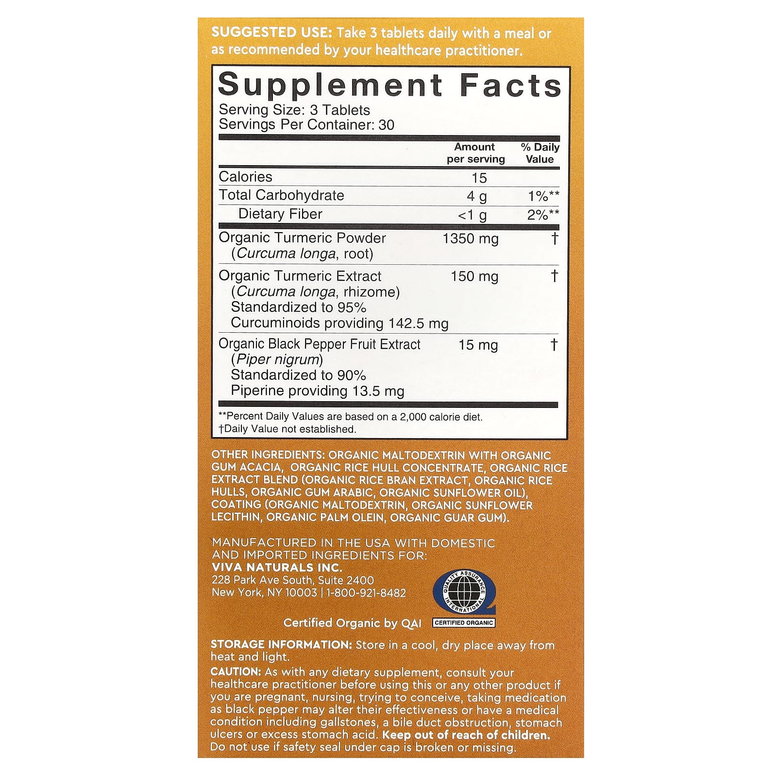 Viva Naturals, Organic Turmeric Curcumin with Black Pepper, 90 Tablets