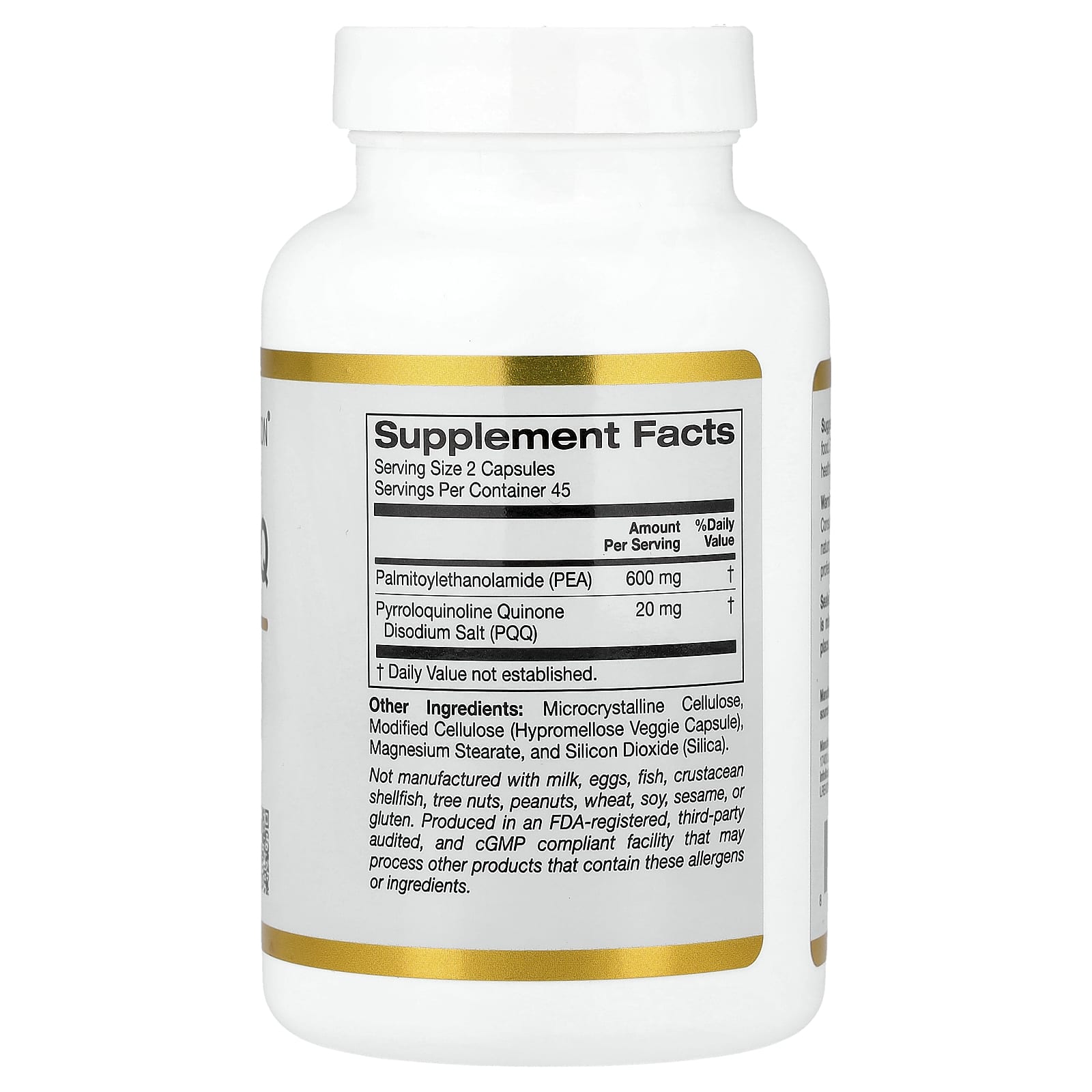 California Gold Nutrition, PEA 300 mg + PQQ 10 mg, 90 Veggie Capsules