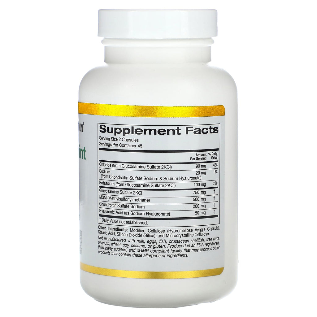 California Gold Nutrition, Total Veggie Joint Support Formula with Glucosamine, Chondroitin, MSM, and Hyaluronic Acid, 90 Veggie Capsules