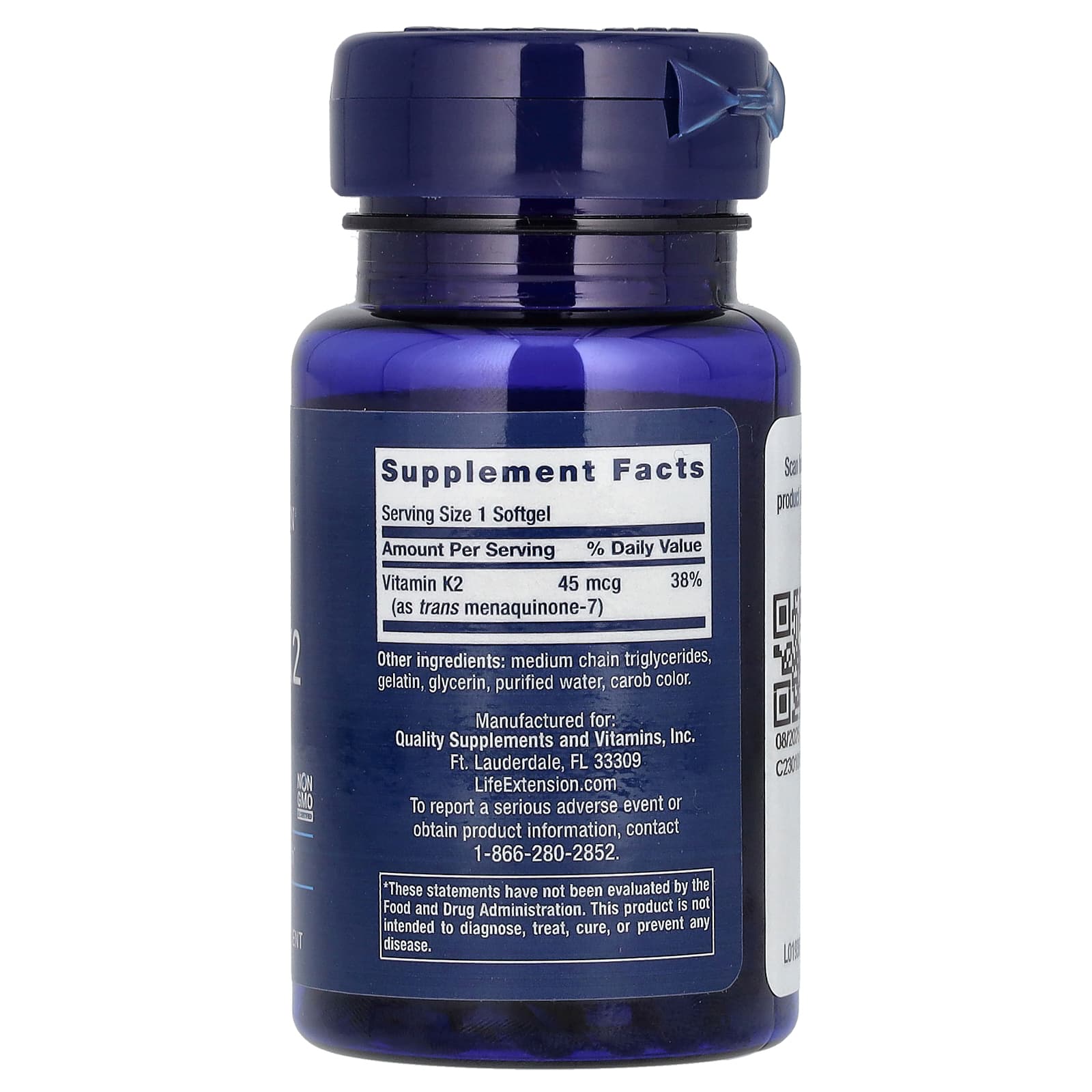 Life Extension, Low Dose Vitamin K2 (MK-7), 45 mcg, 90 Softgels