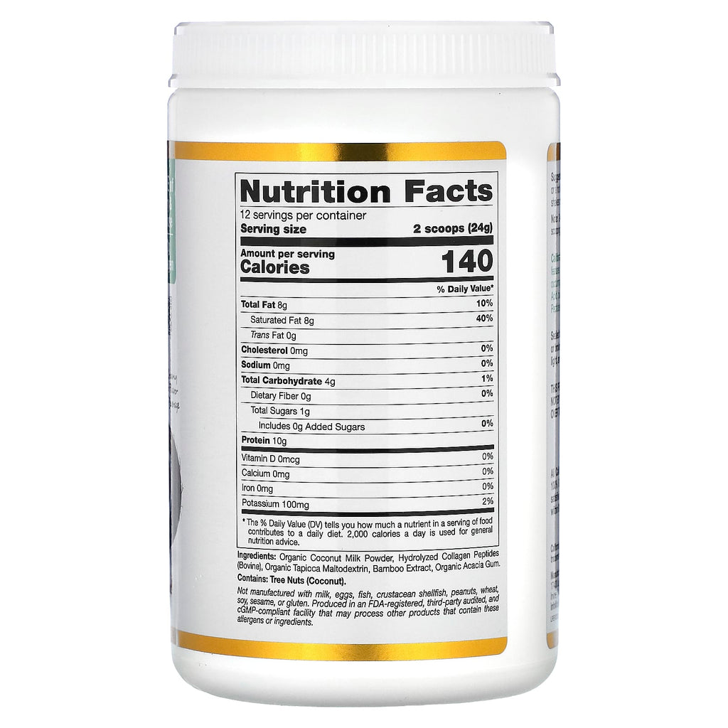 California Gold Nutrition, Superfoods, Collagen Coconut Creamer with Organic Coconut Milk Powder, Hydrolyzed Collagen Peptides, Organic Tapioca Maltodextrin, and Bamboo Extract, Unsweetened, 10.2 oz (288 g)