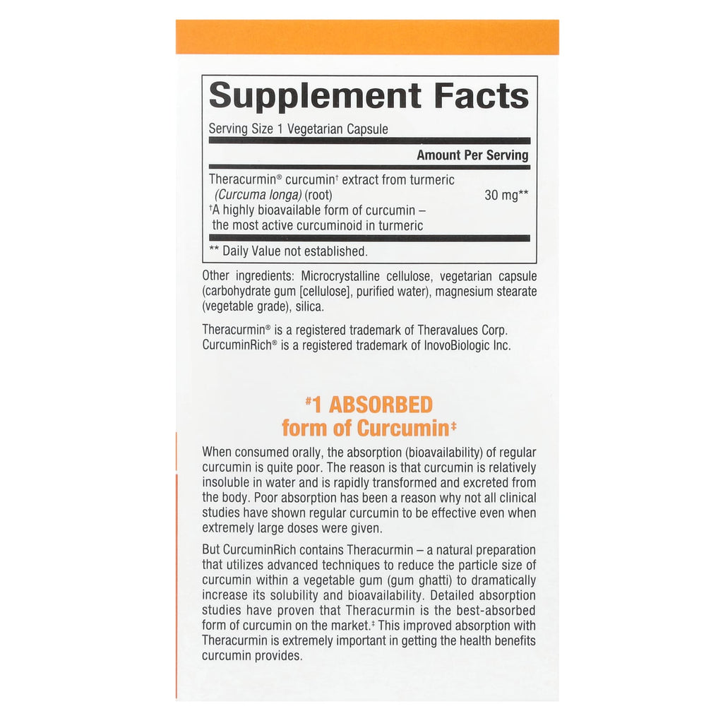 Natural Factors, Curcuminrich®, Theracurmin®, 30 mg, 60 Vegetarian Capsules