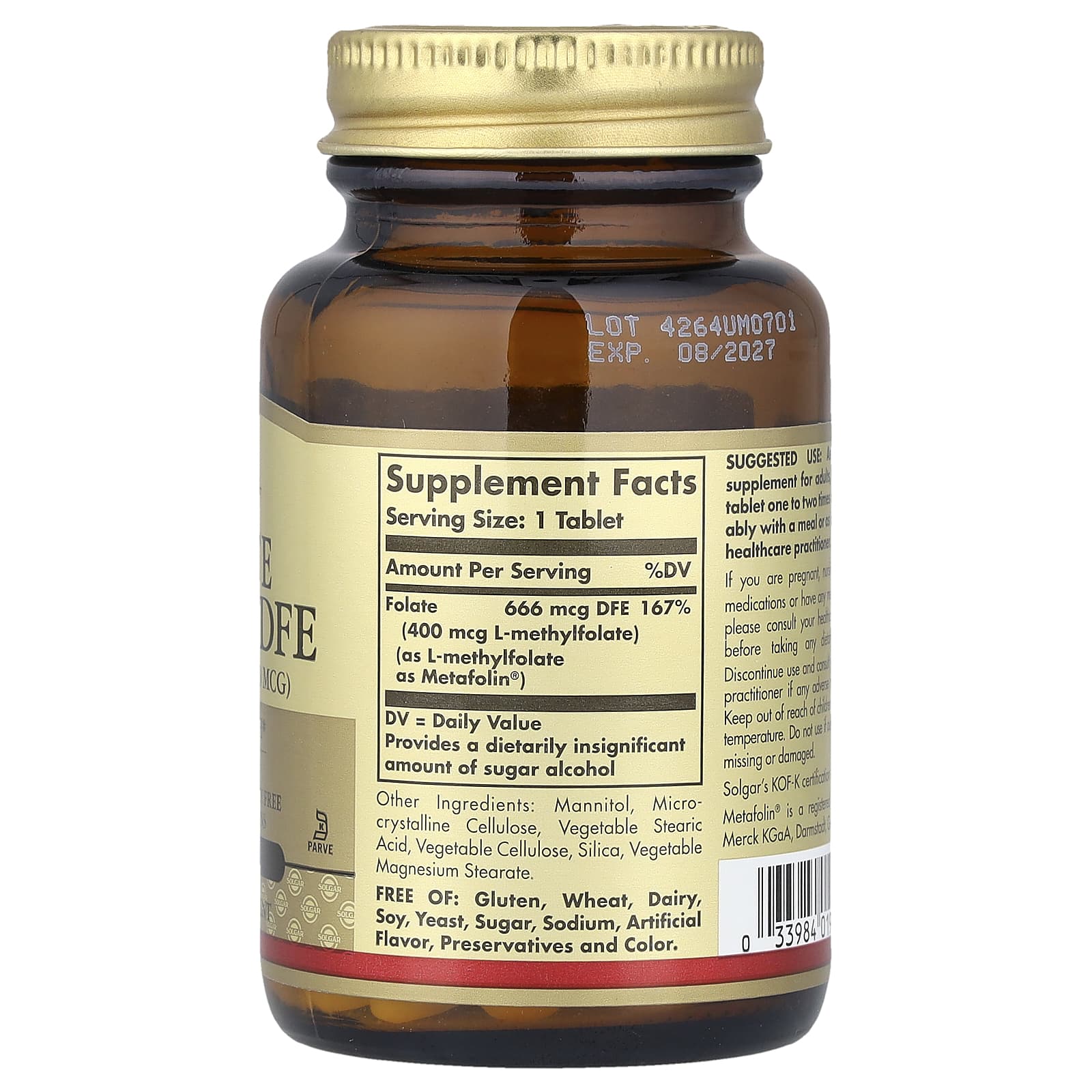 Solgar, Folate, 666 mcg DFE, 100 Tablets