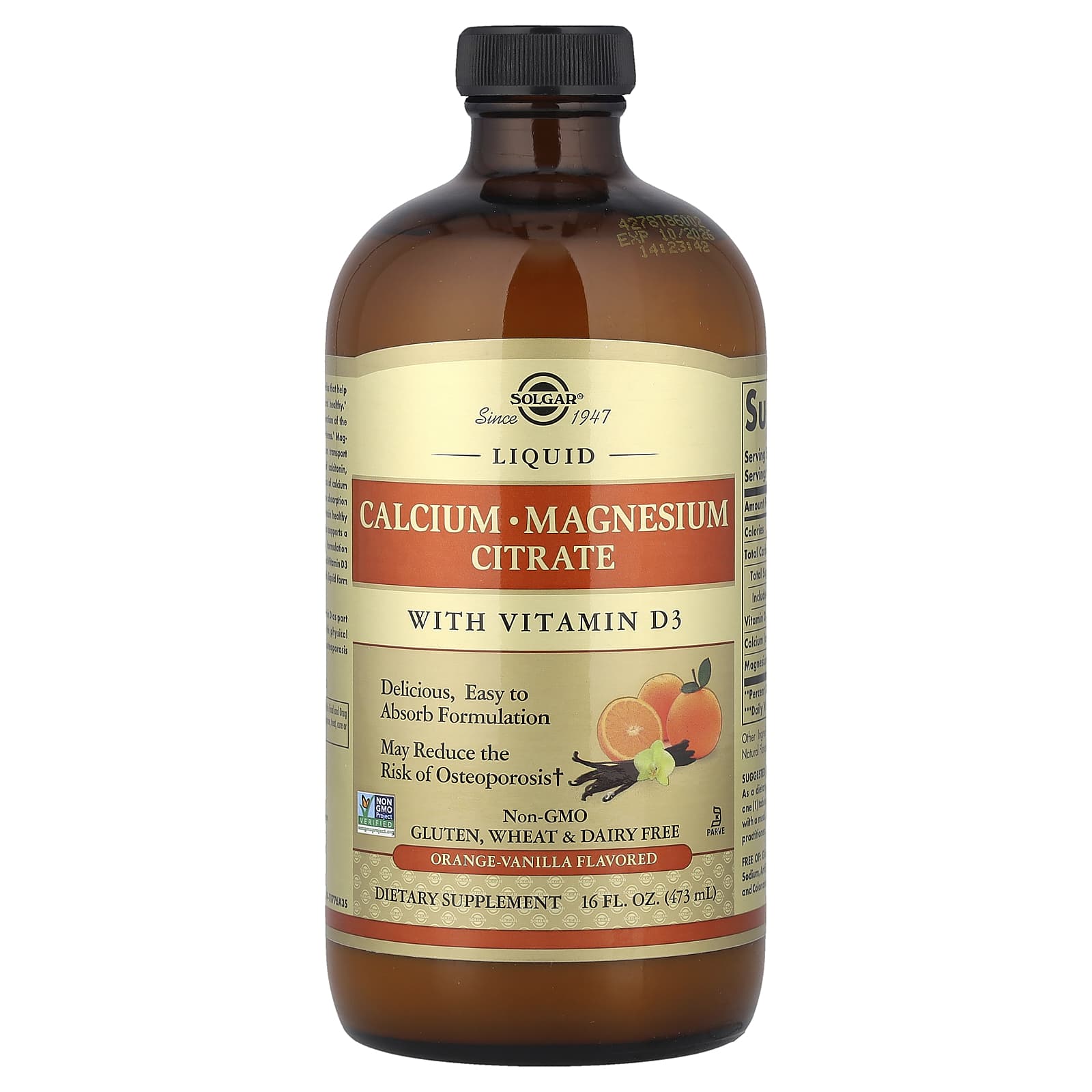 Solgar, Liquid Calcium Magnesium Citrate with Vitamin D3, Orange-Vanilla, 16 fl oz (473 ml)