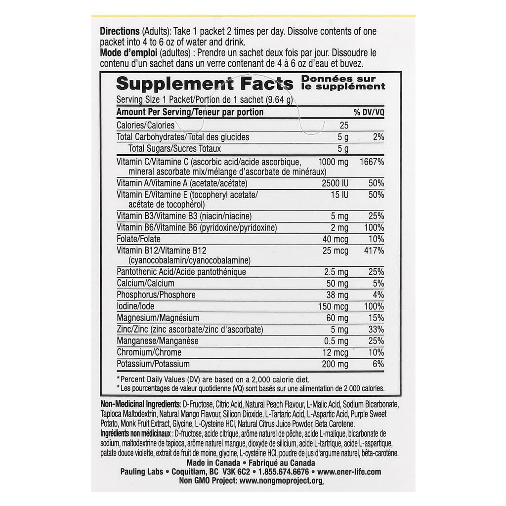 Ener-C, Bubbly Multivitamin Drink Mix, Peach Mango, 30 Packets, 0.3 oz (9.64 g) Each