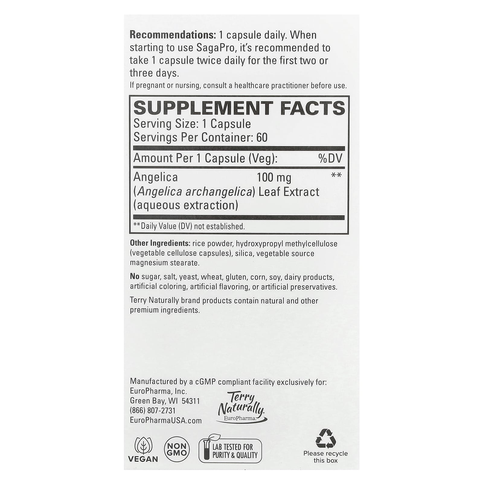 Terry Naturally, SagaPro®, Bladder Health, For Men & Women, 60 Capsules (100 mg per Capsule)