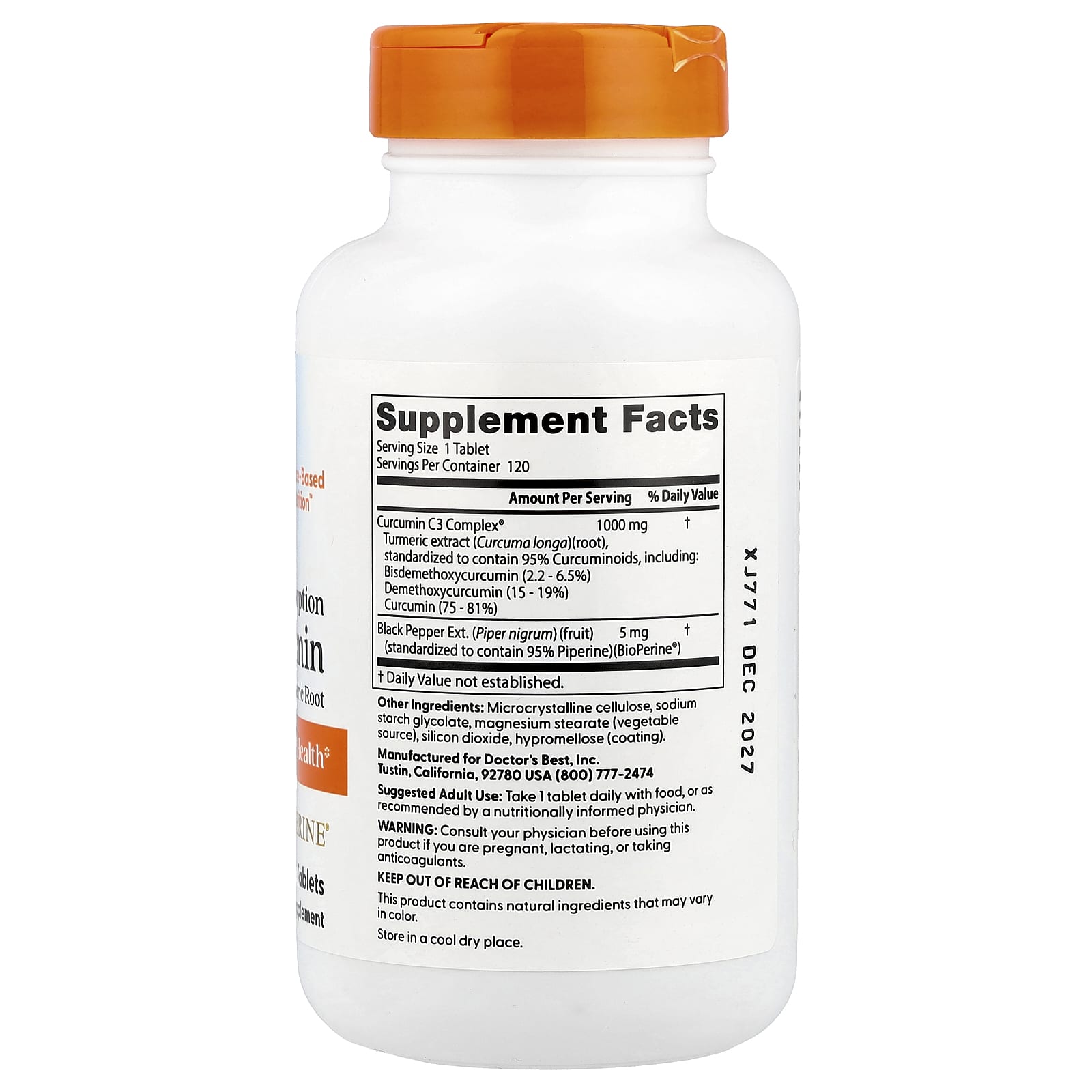 Doctor's Best, High Absorption Curcumin, 120 Tablets