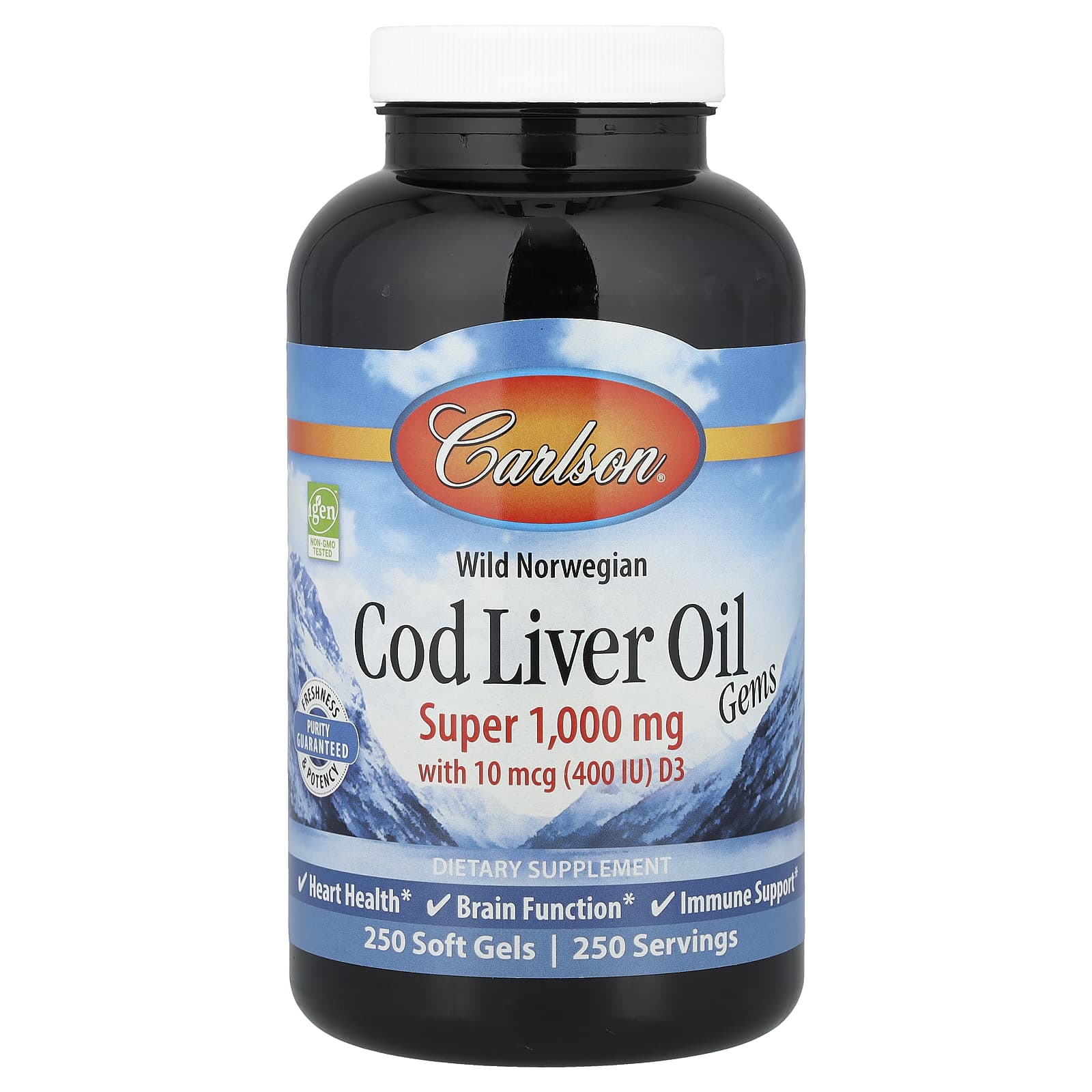 Carlson, Wild Norwegian, Cod Liver Oil Gems, 250 Soft Gels