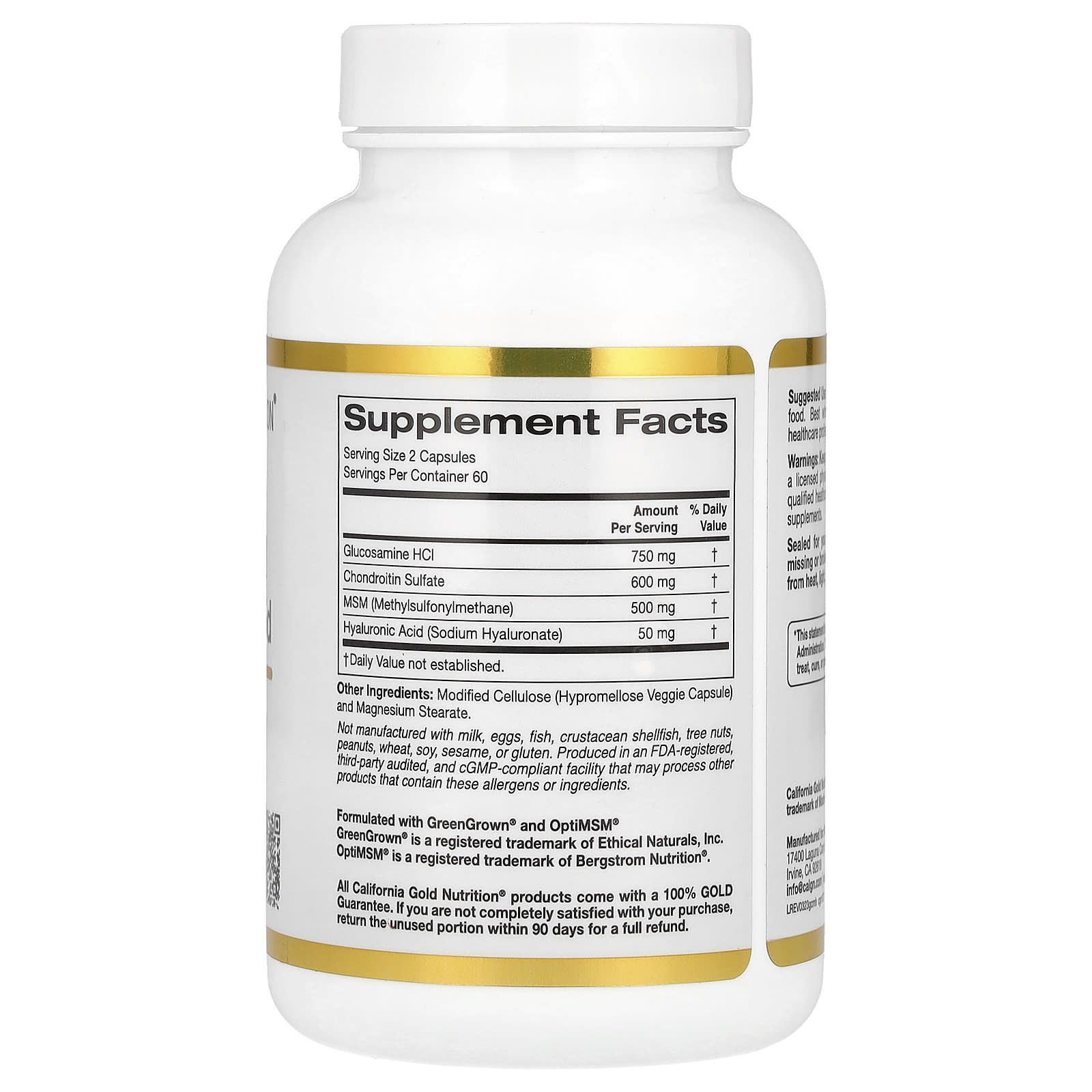 California Gold Nutrition, Glucosamine, Chondroitin, MSM Plus Hyaluronic Acid, 120 Veggie Caps