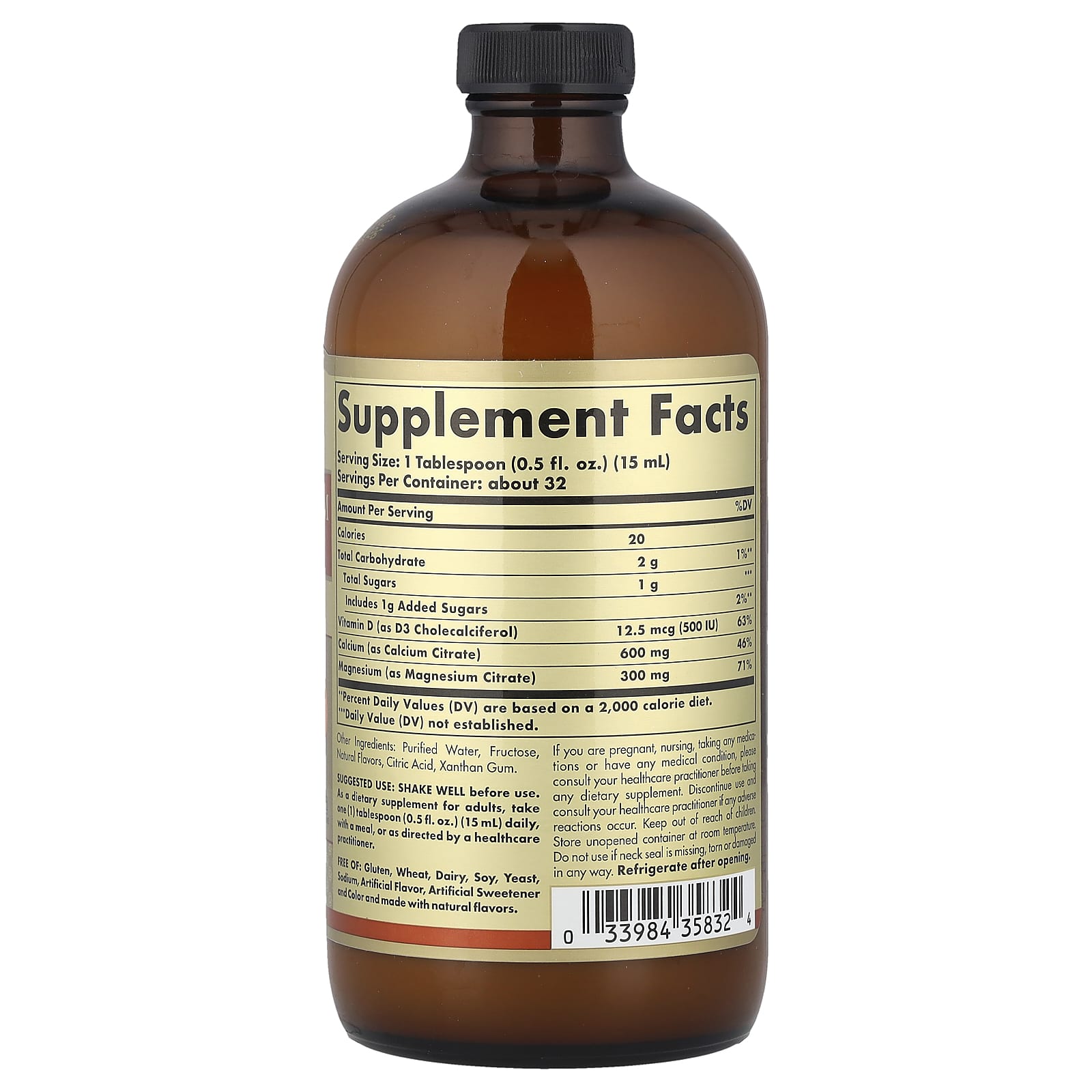 Solgar, Liquid Calcium Magnesium Citrate with Vitamin D3, Orange-Vanilla, 16 fl oz (473 ml)