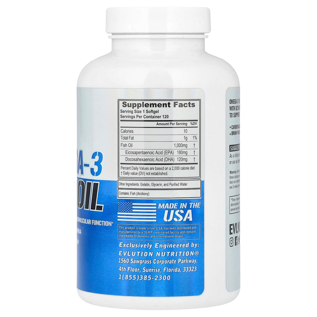 EVLution Nutrition, Omega-3 Fish Oil, 1,000 mg, 120 Softgels