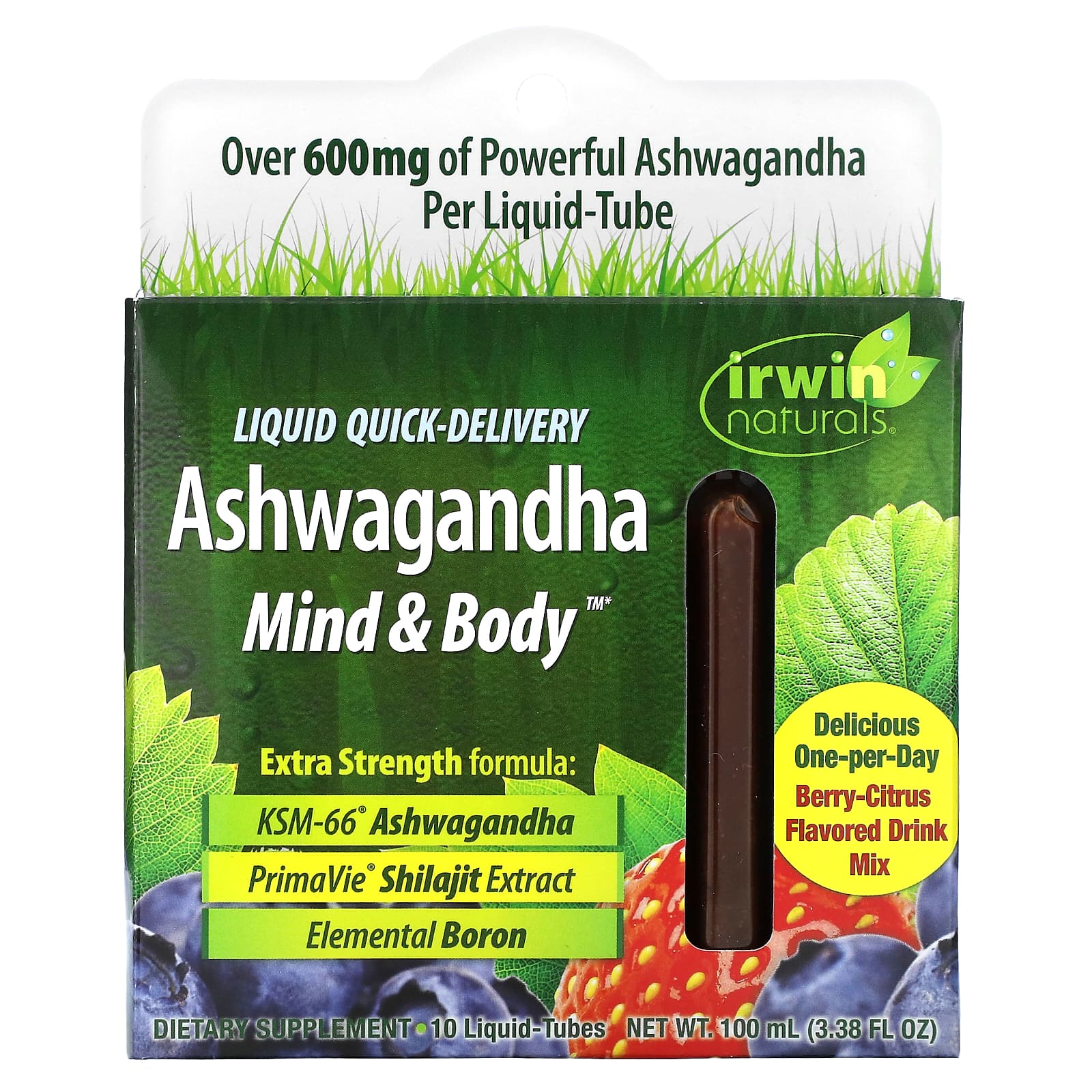 Irwin Naturals, Ashwagandha Mind & Body, Berry-Citrus, 10 Liquid-Tubes, 3.38 fl oz (100 ml)
