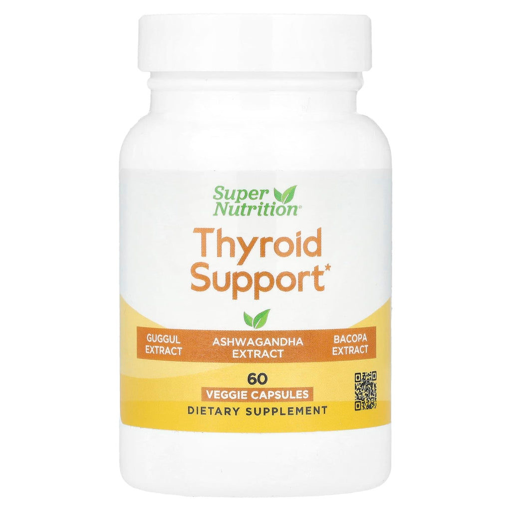 Super Nutrition, Thyroid Support with Guggul, Ashwagandha, Bacopa and Green Tea Extracts, 60 Veggie Capsules