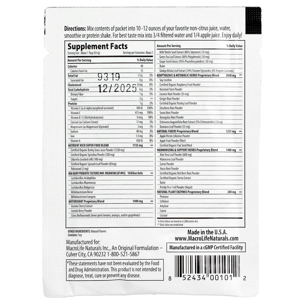 Macrolife Naturals, Macro Greens®, Superfood, 0.3 oz (9.4 g)