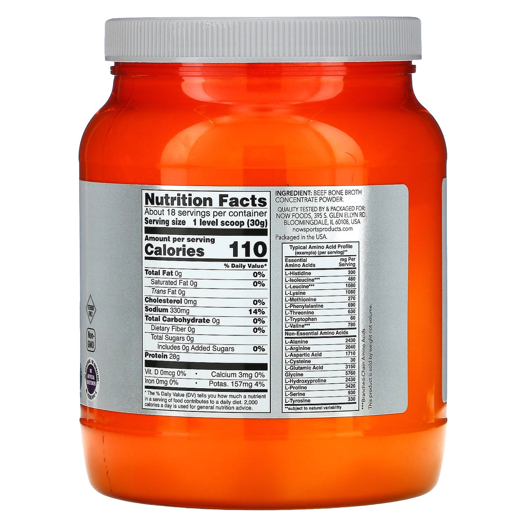 NOW Foods, Sports, Beef Bone Broth, Protein Powder, 1.2 lbs (544 g)