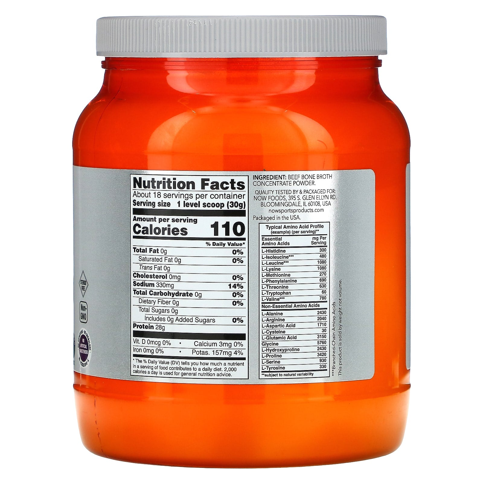 NOW Foods, Sports, Beef Bone Broth, Protein Powder, 1.2 lbs (544 g)