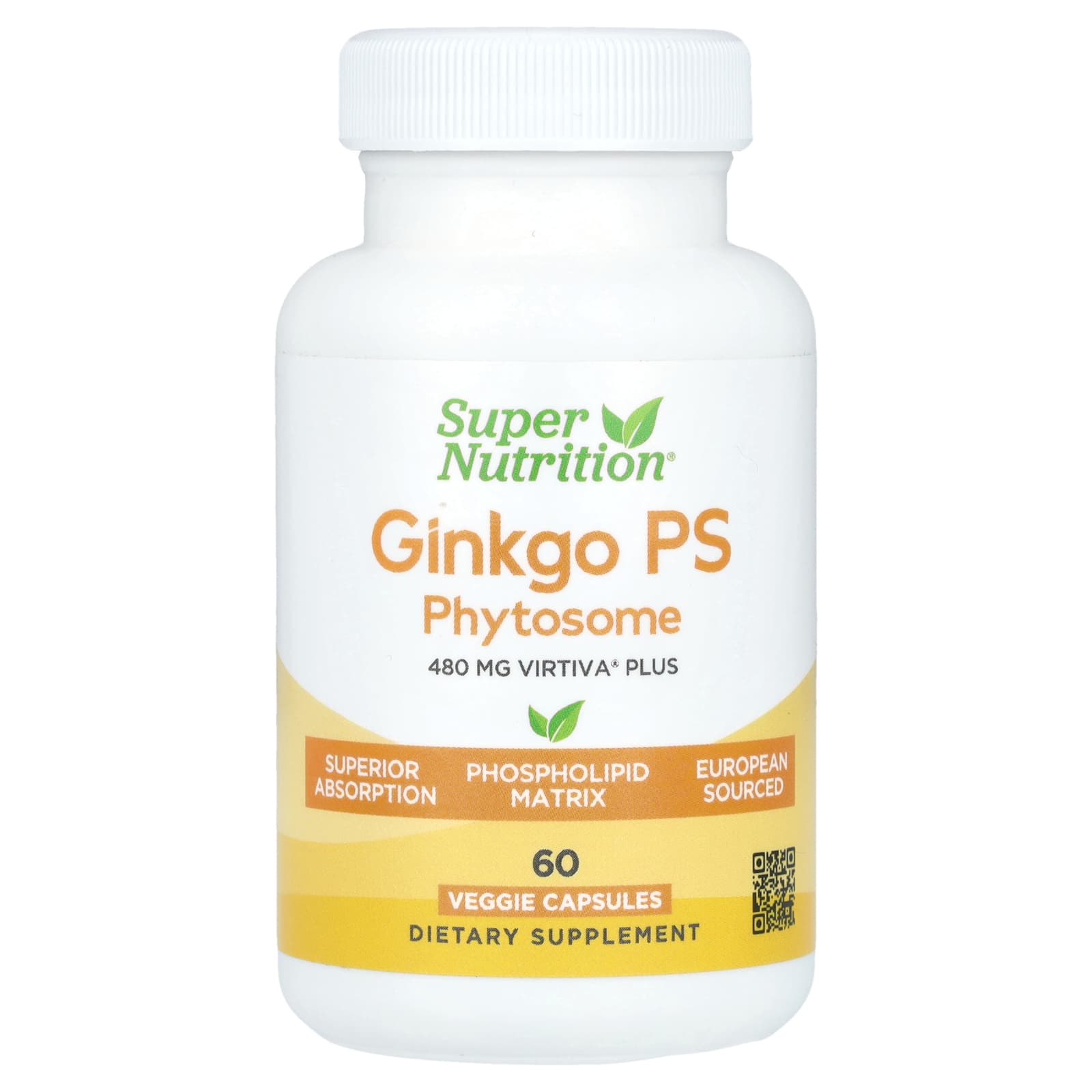 Super Nutrition, Ginkgo PS Phytosome with Ginkgo Extract, 480 mg, 60 Veggie Capsules