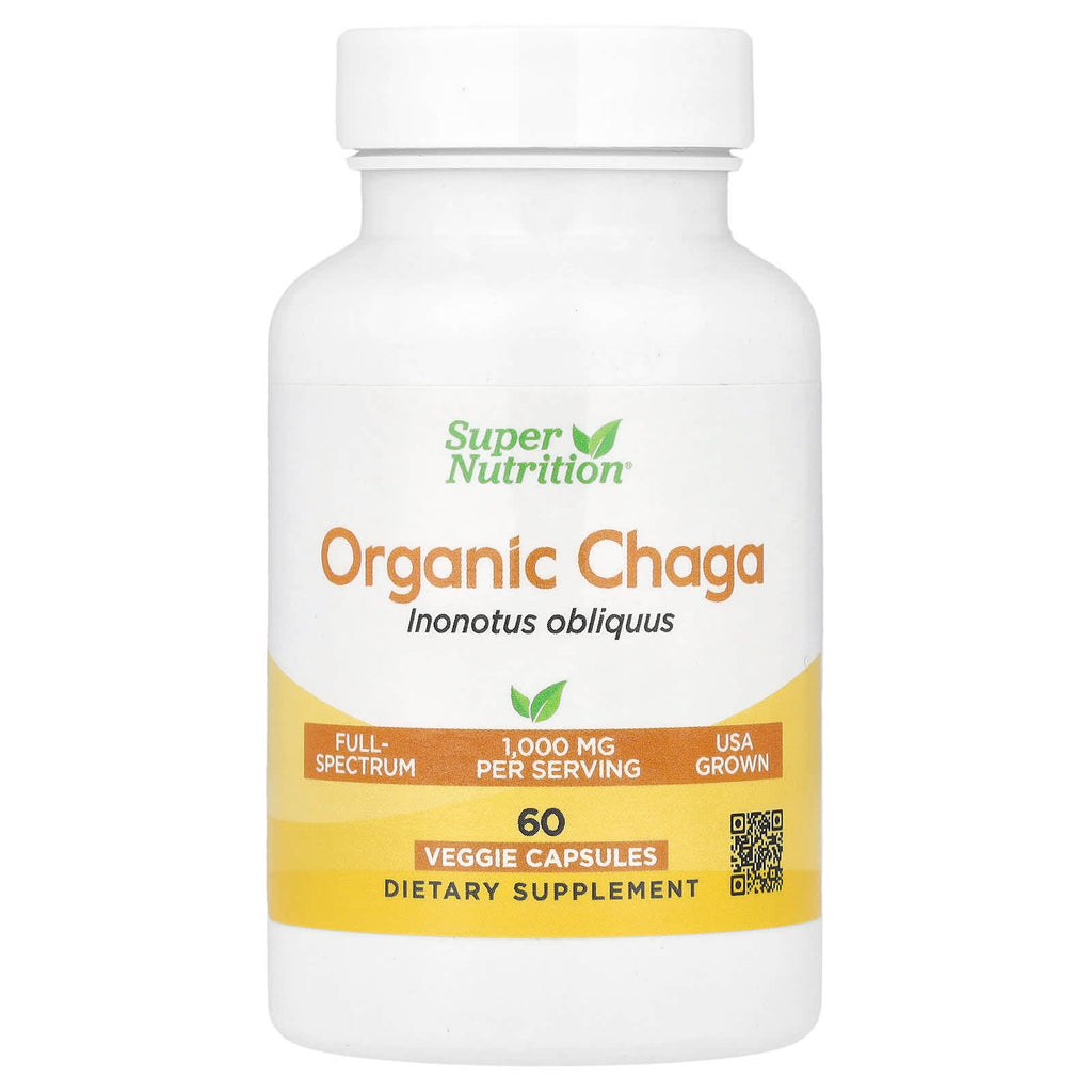 Super Nutrition, Organic Chaga Mushroom, 1 g, 60 Veggie Capsules (0.5 g Per Capsule)