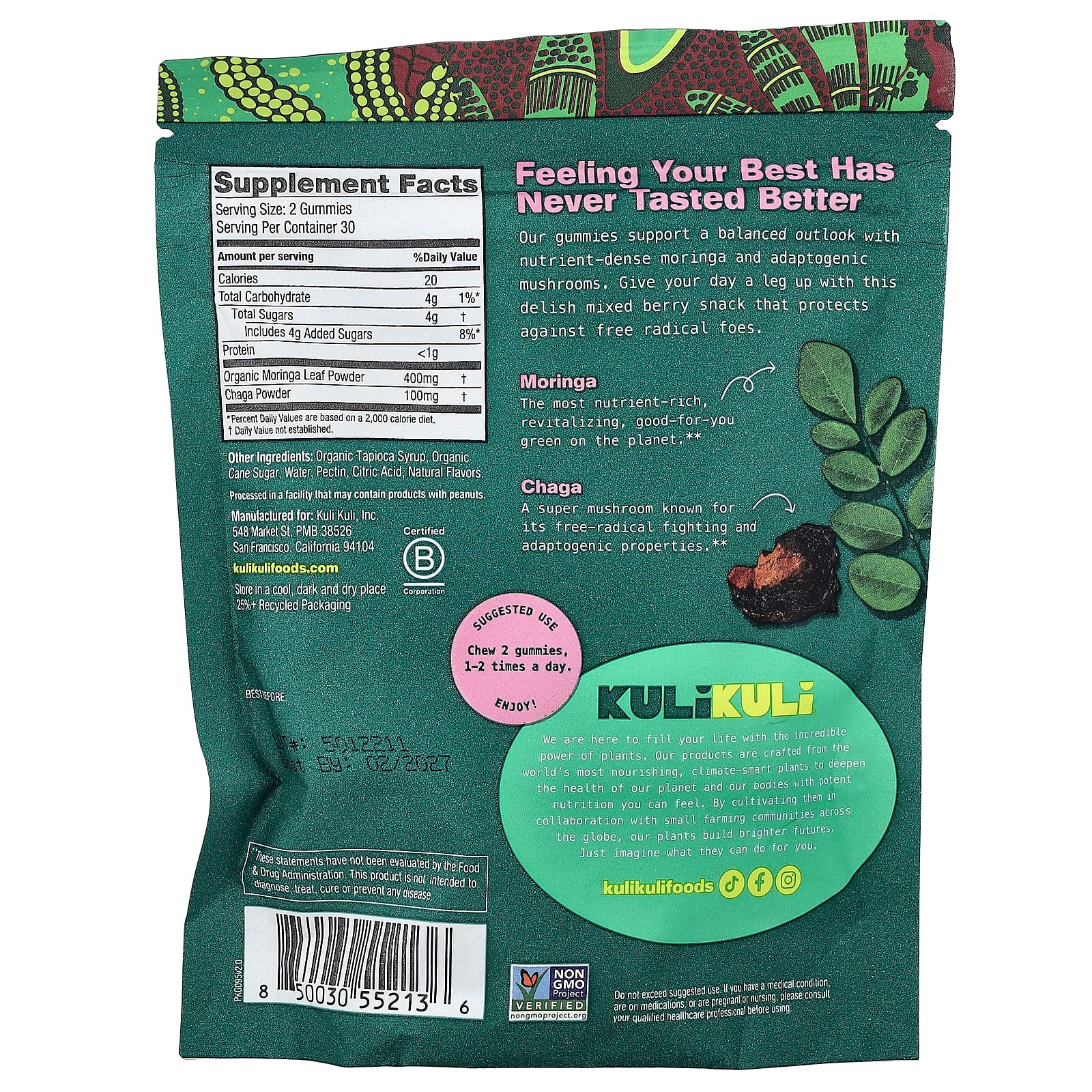 Kuli Kuli, Superfood Gummies, Moringa & Chaga Mushroom, Mixed Berry, 60 Plant-Based Gummies