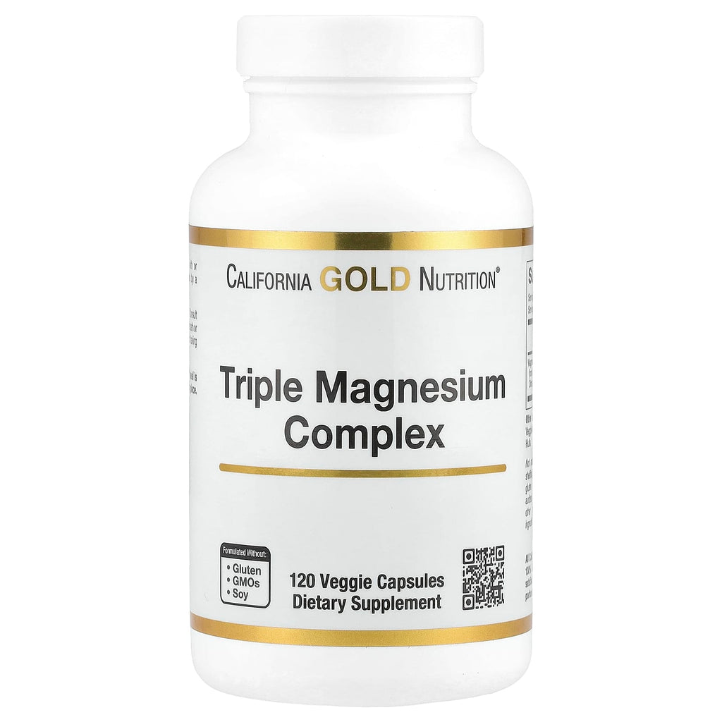 California Gold Nutrition, Triple Magnesium Complex, Malate, Citrate & Bisglycinate Chelate, 120 Veggie Capsules (105 mg per Capsule)