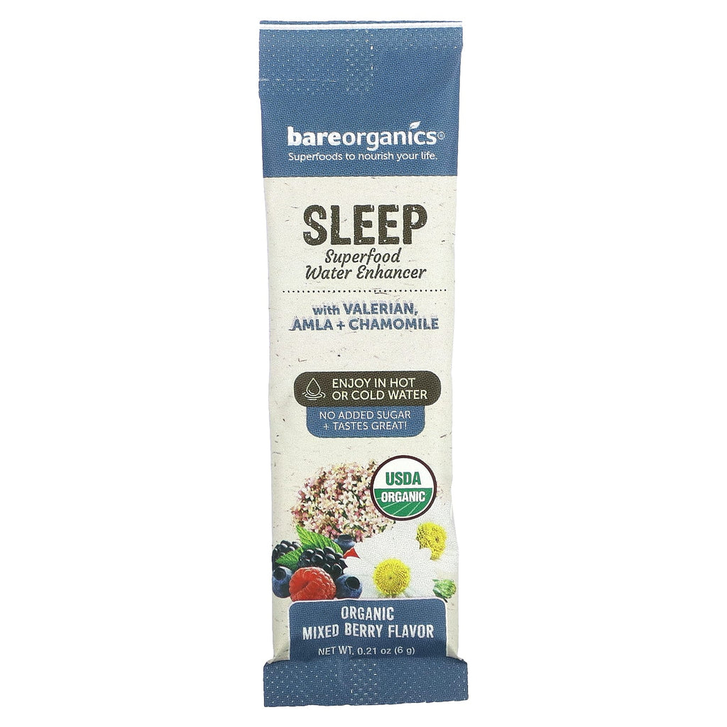 BareOrganics, Sleep, Superfood Water Enhancer, Organic Mixed Berry, 12 Stick Packets, 0.21 oz (6 g) Each