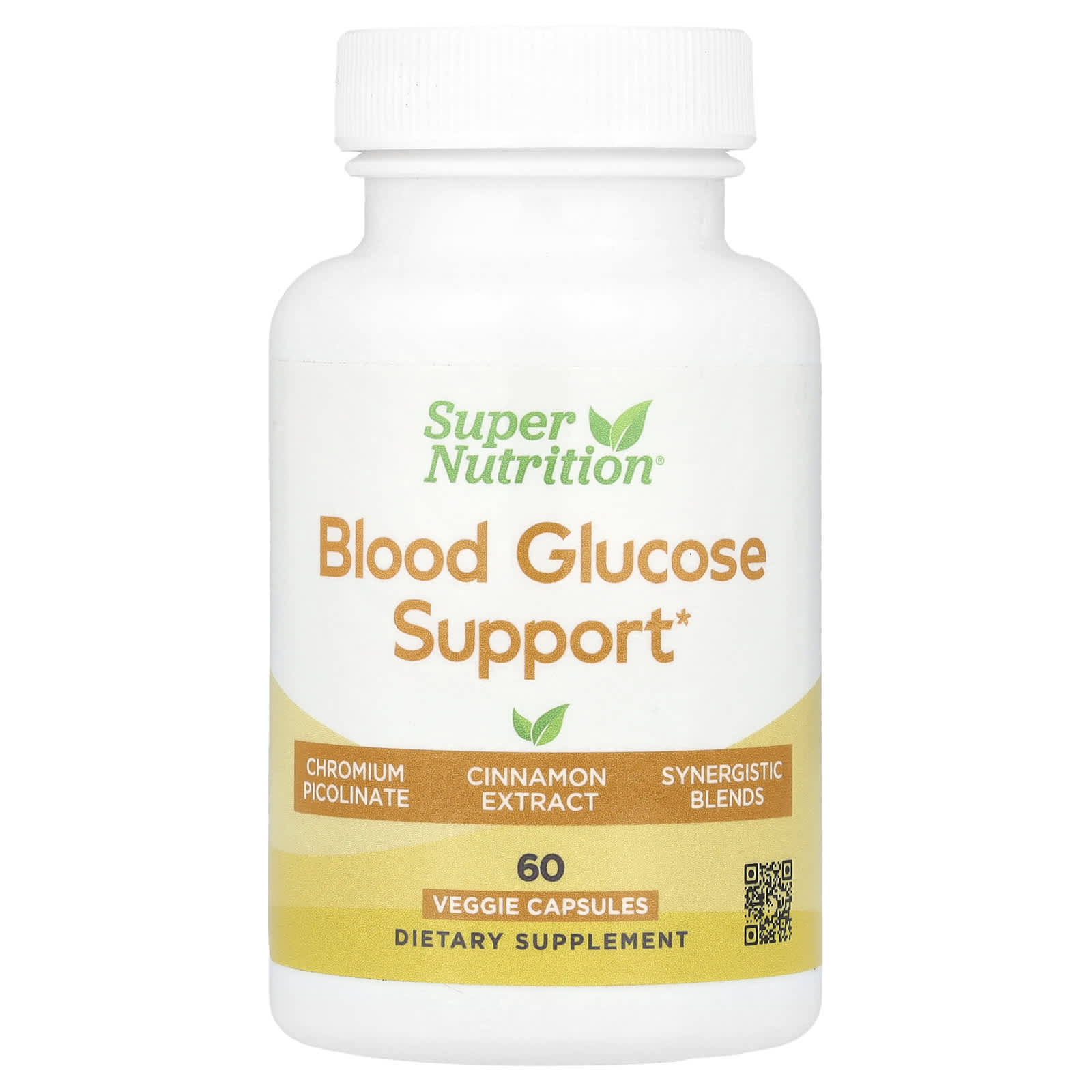 Super Nutrition, Blood Glucose Support with Chromium Picolinate, Cinnamon, Fenugreek, and Grape Extracts, 60 Veggie Capsules