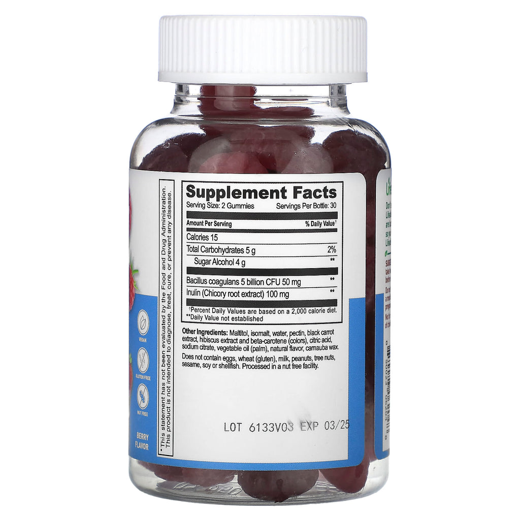 Lifeable, Probiotic with Prebiotic Fiber Gummies, Sugar Free, Berry, 60 Gummies