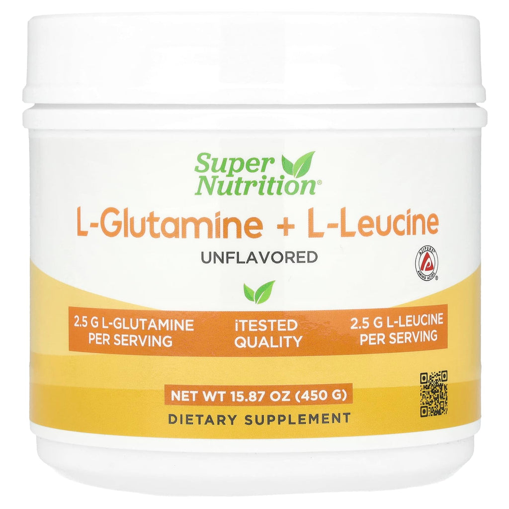Super Nutrition, L-Glutamine + L-Leucine, Unflavored, 15.87 oz (450 g)