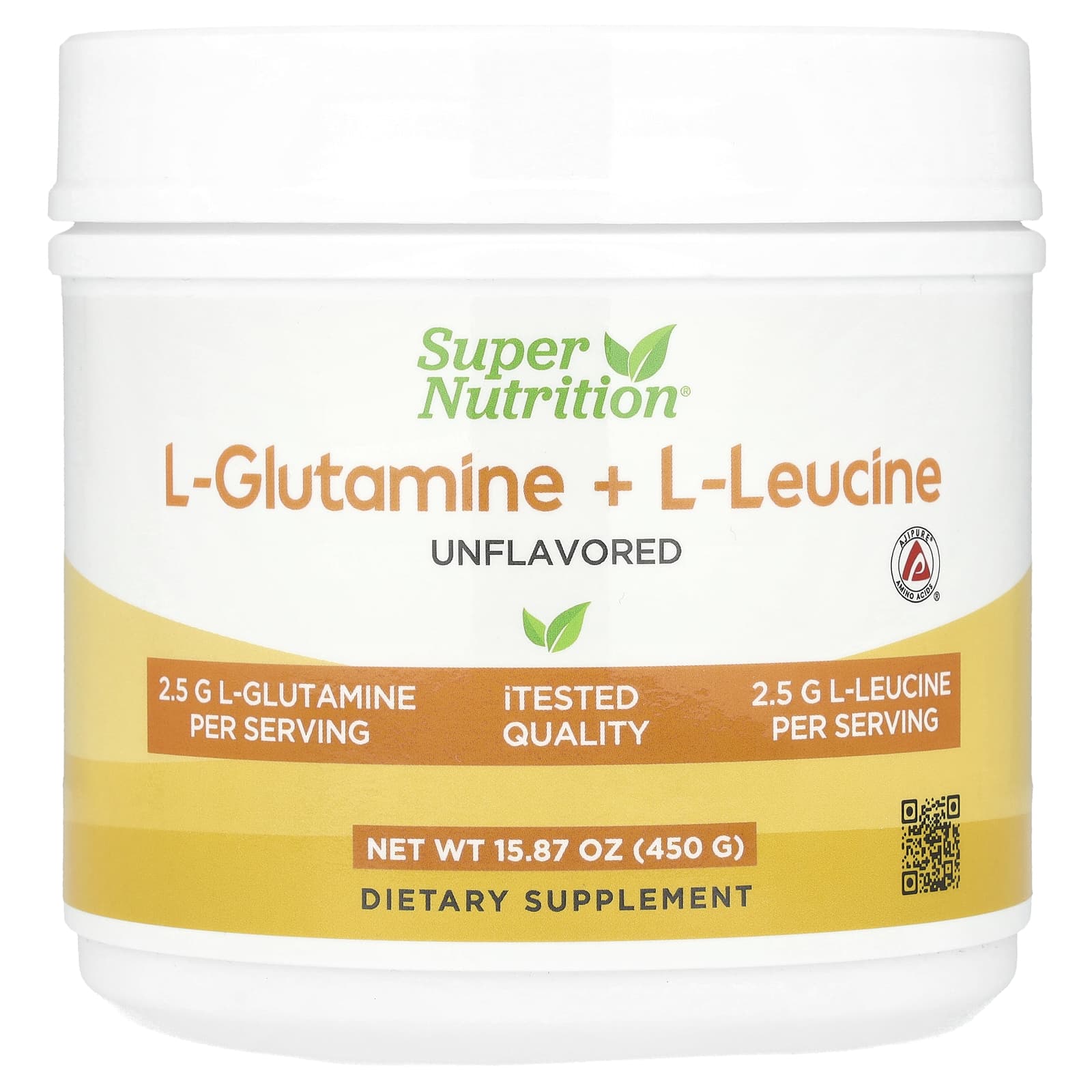 Super Nutrition, L-Glutamine + L-Leucine, Unflavored, 15.87 oz (450 g)