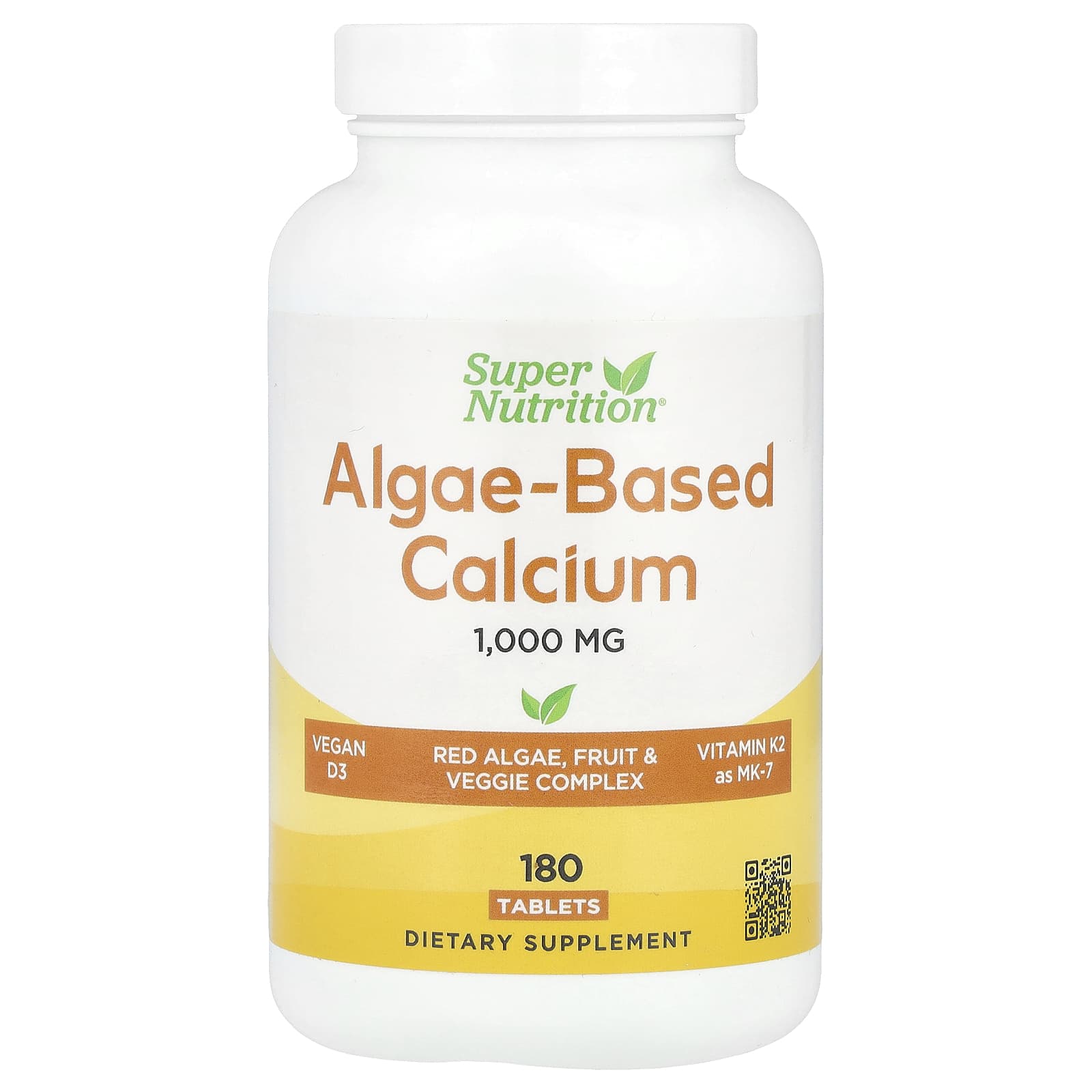 Super Nutrition, Algae-Based Calcium with Calcium,Vitamin D3, and Magnesium, Organic Strawberry, Raspberry, and Blueberry, 180 Tablets