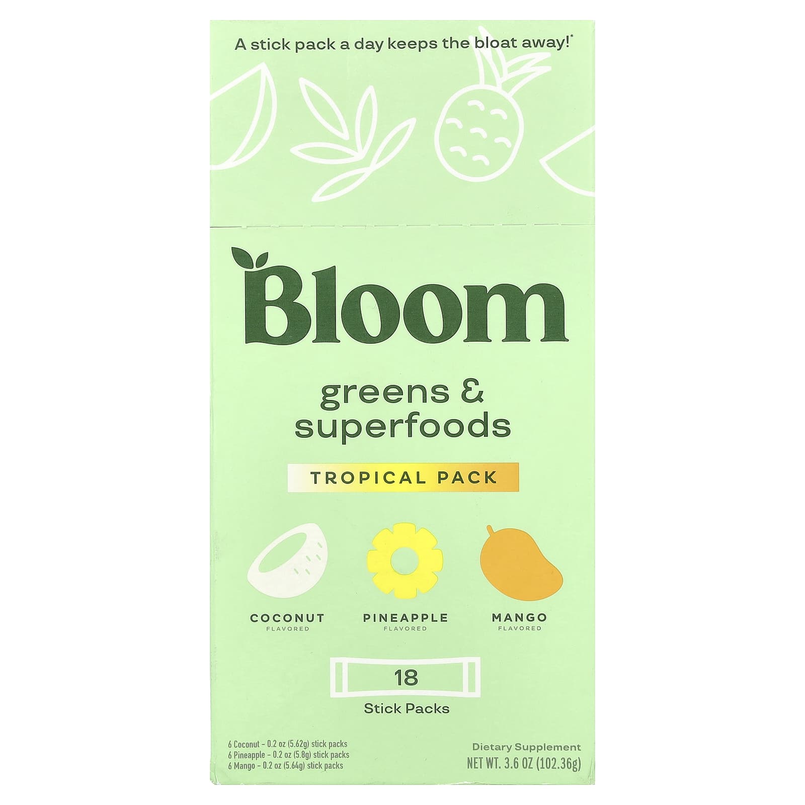Bloom, Greens & Superfoods, Tropical Pack, 18 Stick Packs, 3.6 oz (102.36 g)