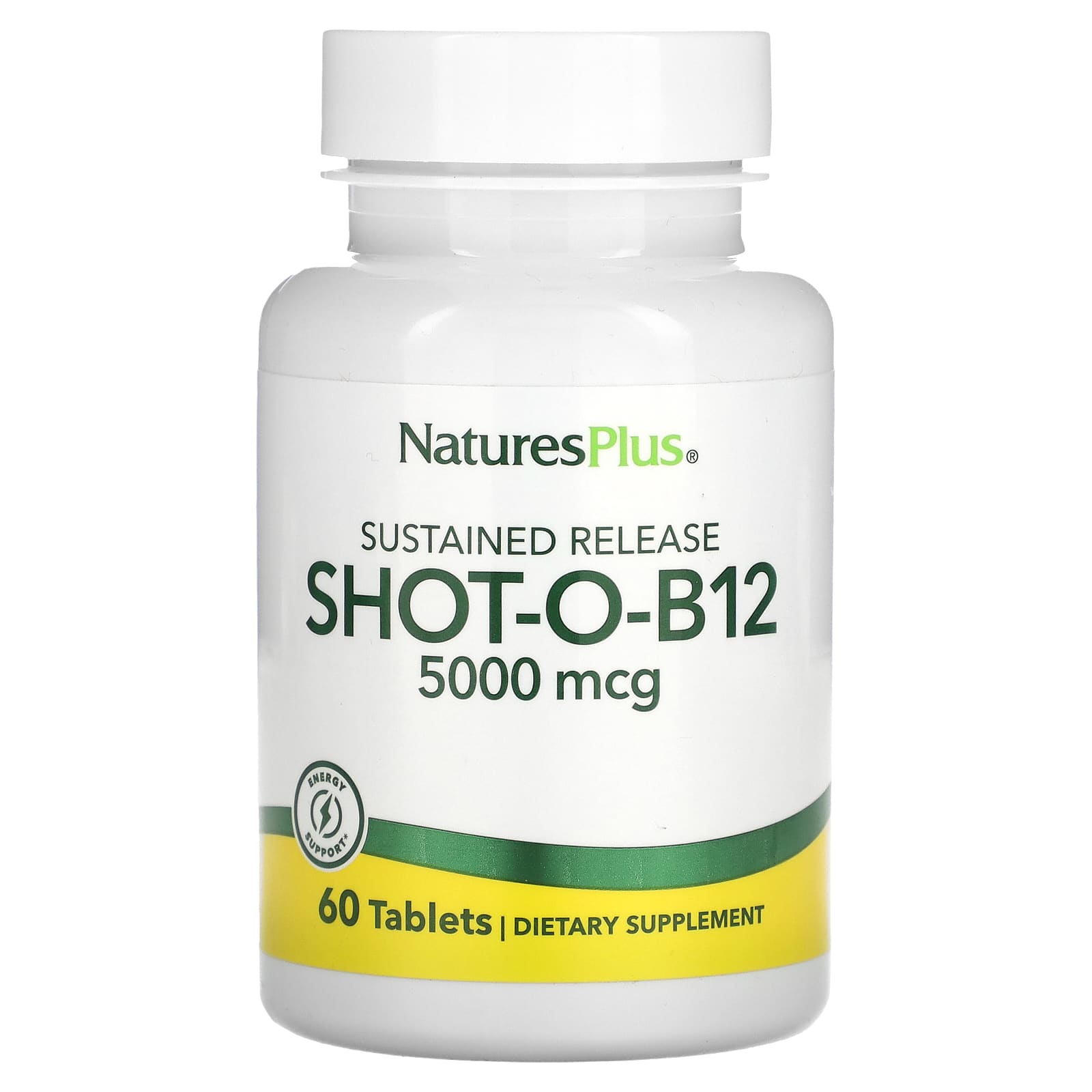 NaturesPlus, Shot-O-B12, 5,000 mcg, 60 Tablets