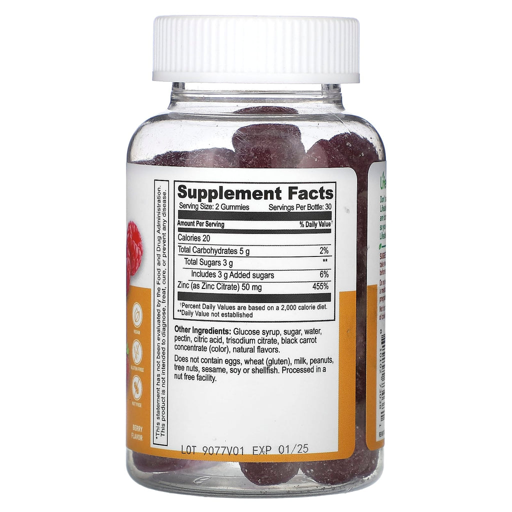 Lifeable, Maximum Strength Zinc Gummies, Berry, 60 Gummies (25 mg per Gummy)