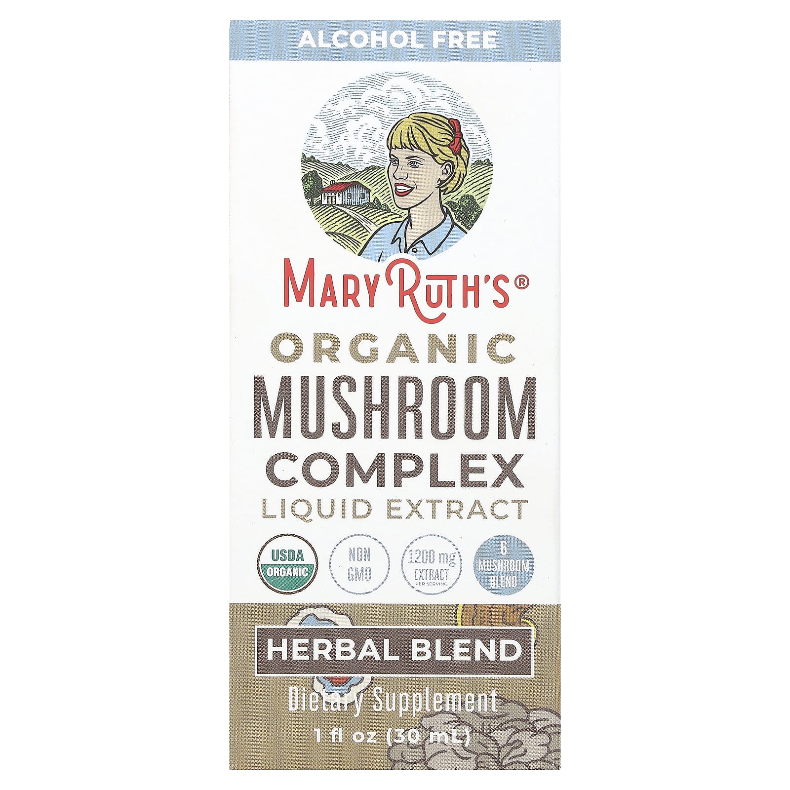 MaryRuth's, Organic Mushroom Complex Liquid Extract, Alcohol Free, 1,200 mg, 1 fl oz (30 ml)