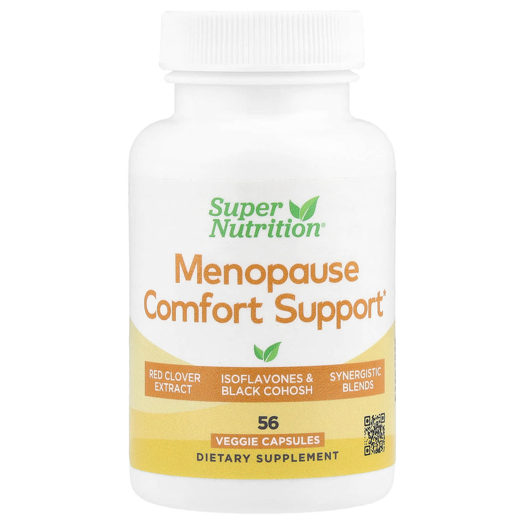 Super Nutrition, Menopause Comfort Support with Folate, Red Clover Extract, Vitamin B12, and Soy Germ Extract, 56 Veggie Capsules