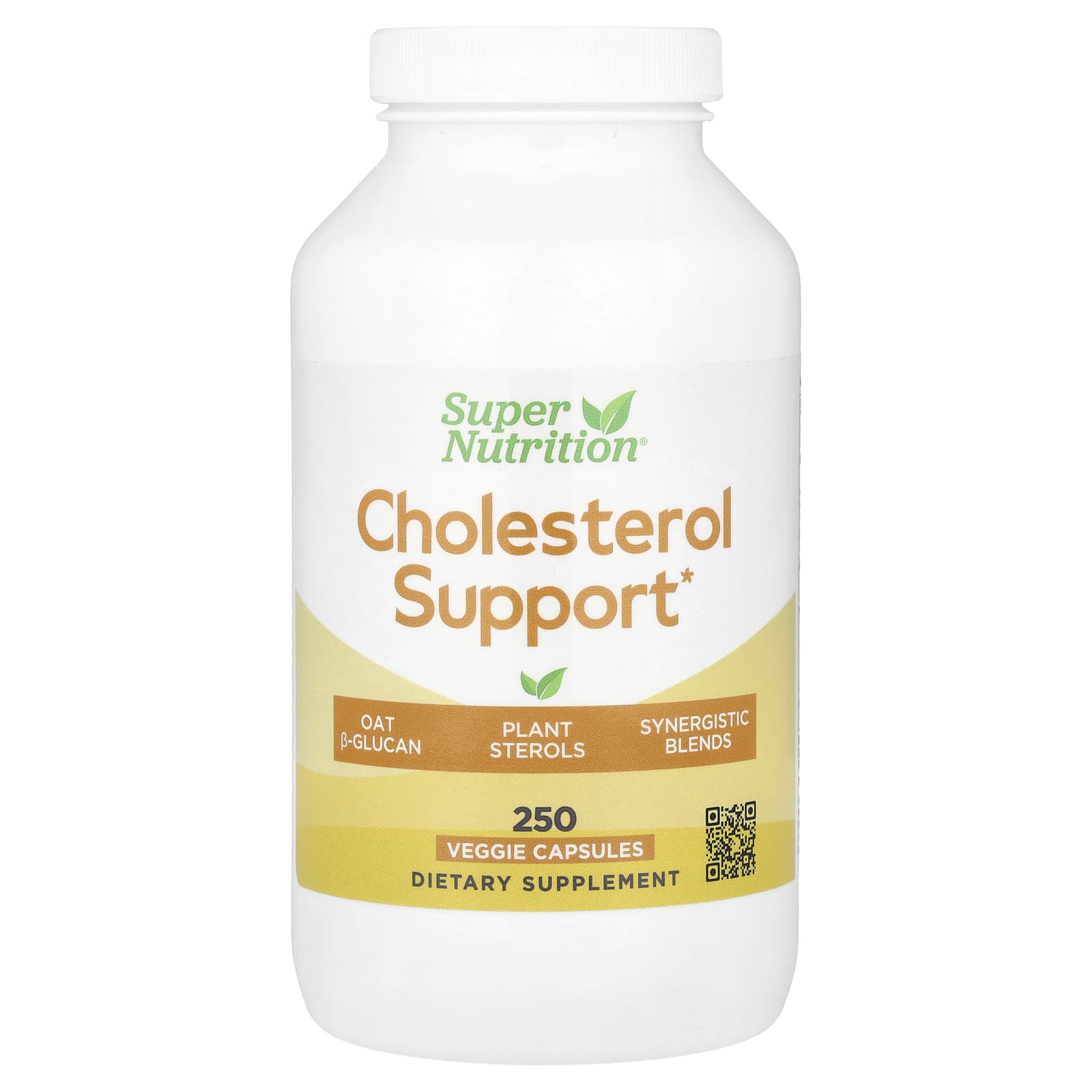 Super Nutrition, Cholesterol Support with Oat ß-Glucan Concentrate, Plant Sterols, Veggie & Digestive Blend, 250 Veggie Capsules